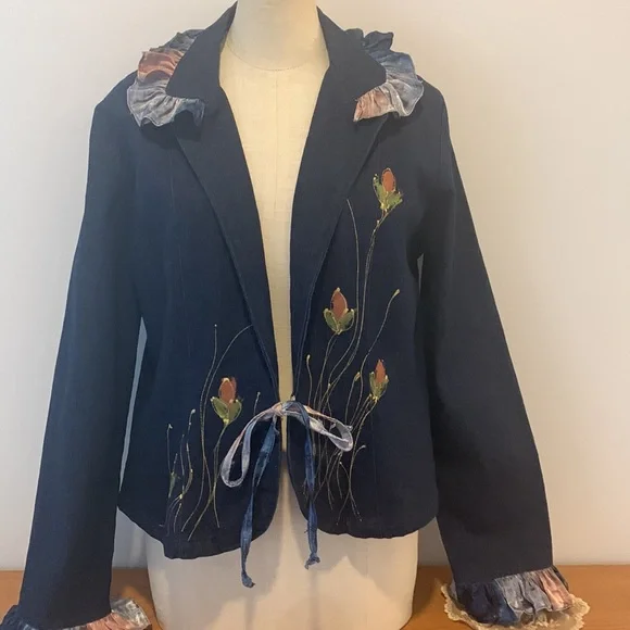 Hand Crafted Floral Embroidered Jean Jacket - Picture 4 of 17